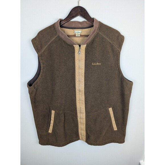 L.L. Bean Men's Vest XXL Brown Full Zip Sweater Fleece Hiking Outdoors Y2K 90's - Picture 1 of 14